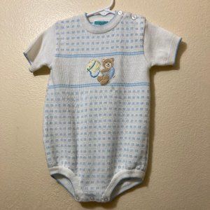 Vintage Baby Mockingbird Brand Knit Embroidered Short Sleeve One Piece Size 24m